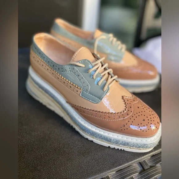 New Women’s leather platform shoe - multi color US7 - Picture 4 of 8